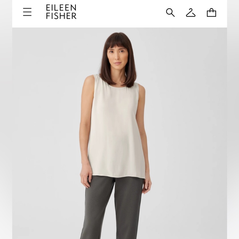 Eileen Fisher Silk Georgette Crepe Ballet Neck Long Tank